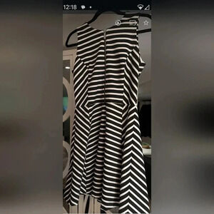 Michael Kors Black White Striped Fit & Flare Dress Size 6